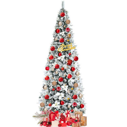 Topbuy 8FT Slim Pencil Tree Hinged Artificial Christmas Tree W/ 807 Branches Tips