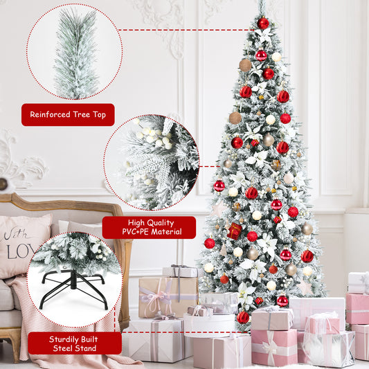 Topbuy 8FT Slim Pencil Tree Hinged Artificial Christmas Tree W/ 807 Branches Tips