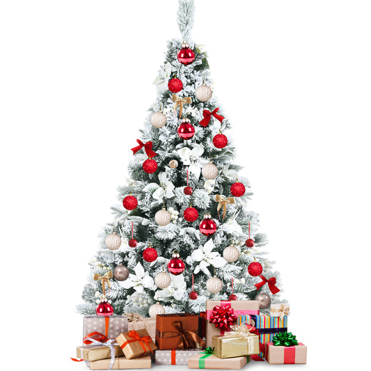 Topbuy Artificial Snow Flocked Christmas Tree, 5FT Hinged Christmas Tree W/ 405 Branch Tips