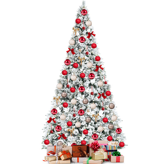 Topbuy Artificial Snow Flocked Christmas Tree, 8FT Hinged Christmas Tree W/ 1239 Branch Tips