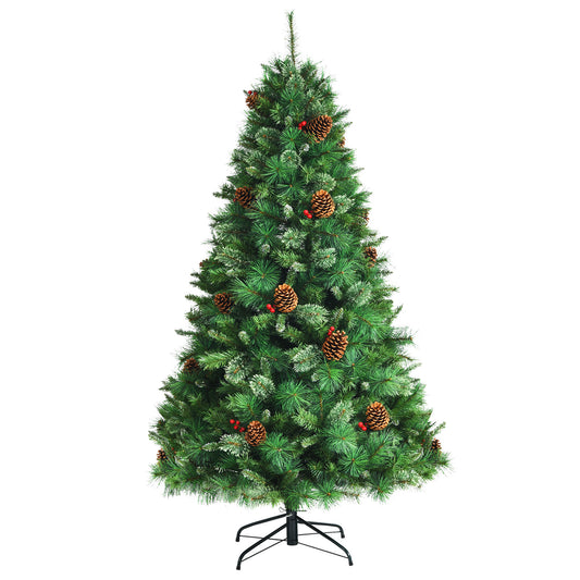 Topbuy 6ft Pre-Decorated Holiday Christmas Tree Unlit Artificial Pine Tree w/ Red Berries