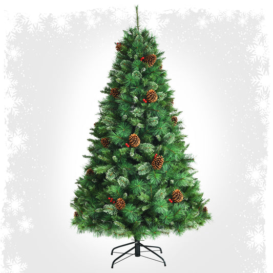Topbuy 6ft Pre-Decorated Holiday Christmas Tree Unlit Artificial Pine Tree w/ Red Berries