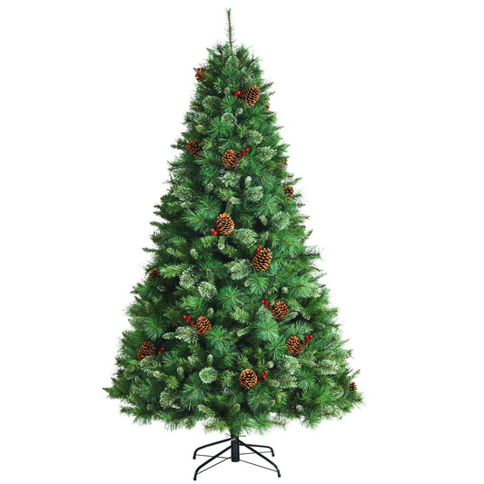 Topbuy 7ft Pre-Decorated Holiday Christmas Tree Unlit Artificial Pine Tree w/ Red Berries