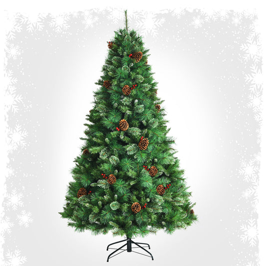 Topbuy 7ft Pre-Decorated Holiday Christmas Tree Unlit Artificial Pine Tree w/ Red Berries