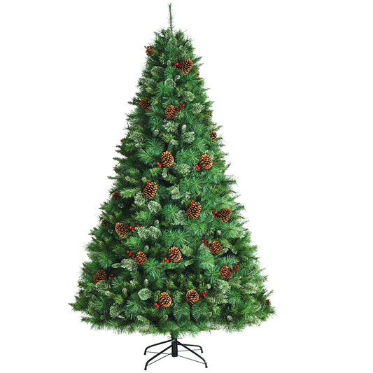 Topbuy 8ft Pre-Decorated Holiday Christmas Tree Unlit Artificial Pine Tree w/ Red Berries