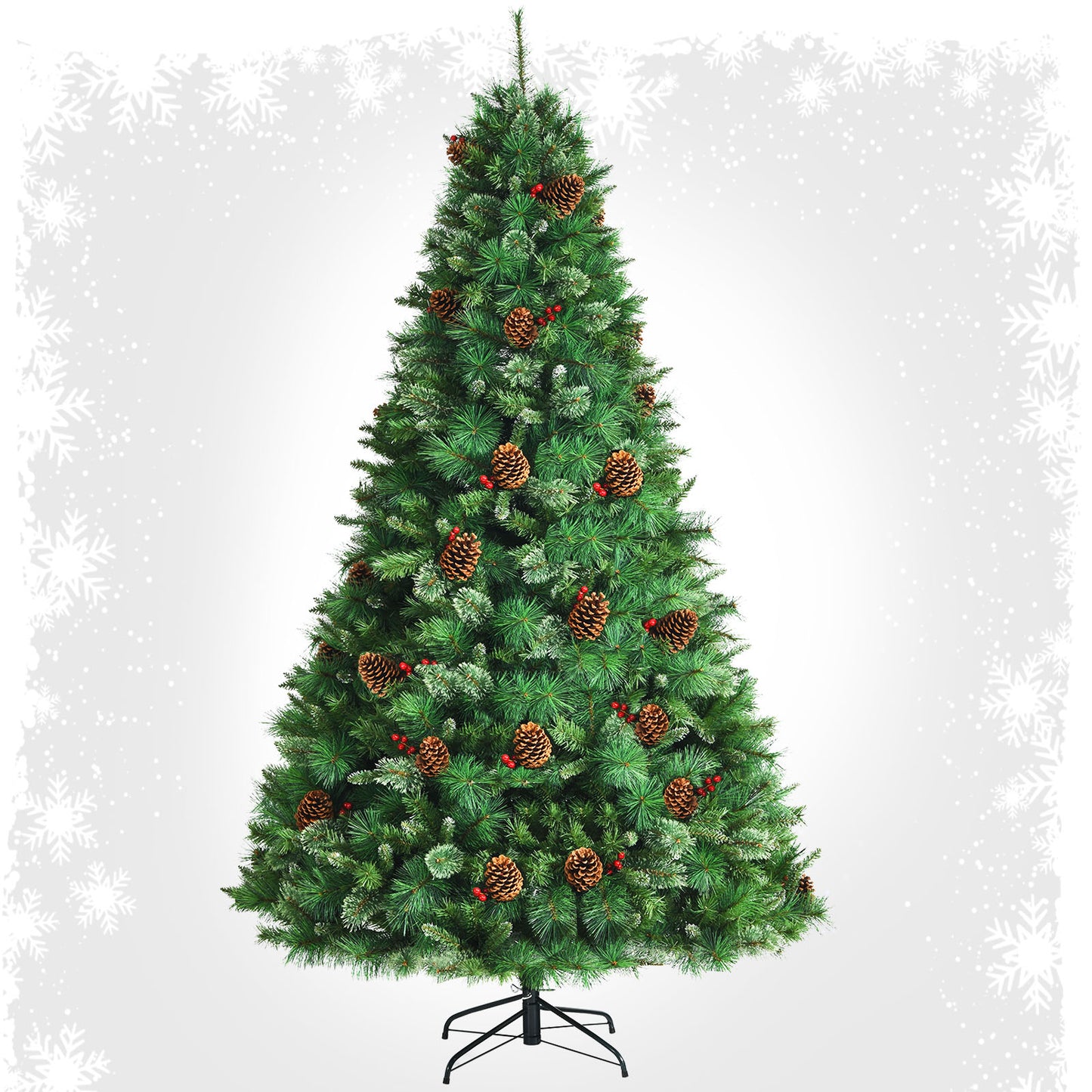 Topbuy 8ft Pre-Decorated Holiday Christmas Tree Unlit Artificial Pine Tree w/ Red Berries