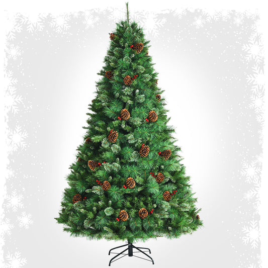 Topbuy 8ft Pre-Decorated Holiday Christmas Tree Unlit Artificial Pine Tree w/ Red Berries