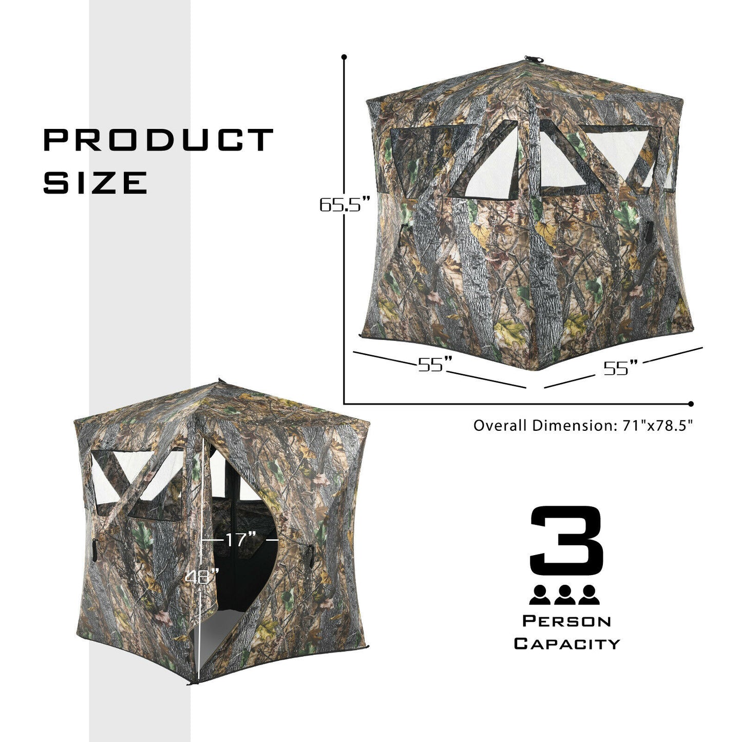 Patiojoy Poo-up Hunting Ground Blind Portable Camo Hunting Tent Suitable for 3 People