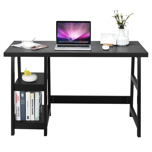 Topbuy Trestle Computer Desk Indoor Office Workstation for Home Office with  2-Tier Storage Shelves Black/Gray/White