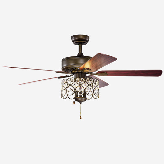 Topbuy 52'' Ceiling Fan with Vintage Crystal Lamp Light with 3-level Speed Height Adjustable Ceiling Fan
