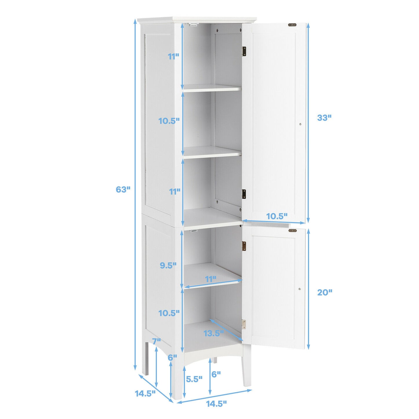 Topbuy Tall Freestanding Bathroom Storage Cabinet with 5-Tier&2 doors for living room&bathroom