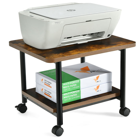 Topbuy 2-Tier Rolling Under Desk Printer Cart with 2 Storage Shelves Printer Stand for home office Brown/Black/White