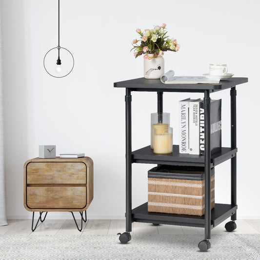 Topbuy 3-Tier Adjustable Rolling Under Desk Printer Cart with 3 Storage Shelves Printer Stand for home office Brown/Black/White