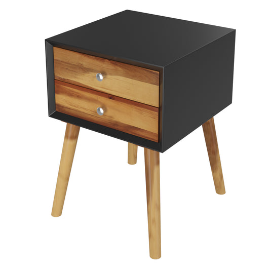 Topbuy Wooden Nightstand with 2 Storage Drawers Accent End Side Table for Bedroom&Living room Black/Brown/Natural/White