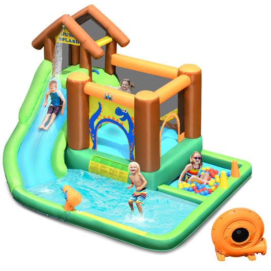 Topbuy Inflatable Waterslide Bounce House Kids 6 in 1 Water Slide Jumping Park with Air Blower