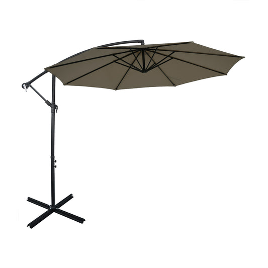 Patiojoy 10FT Patio Offset Umbrella 8 Ribs Cantilever Umbrella w/Crank for Poolside Yard Lawn Garden Coffee/Beige/Navy/Orange/Red/Gray