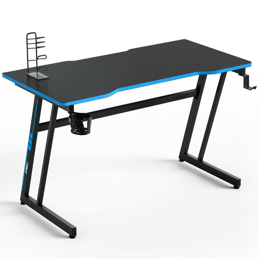 Topbuy Z-Shaped Ergonomic Gaming Desk with Headphone Hook Computer&Office Desk Blue/Red