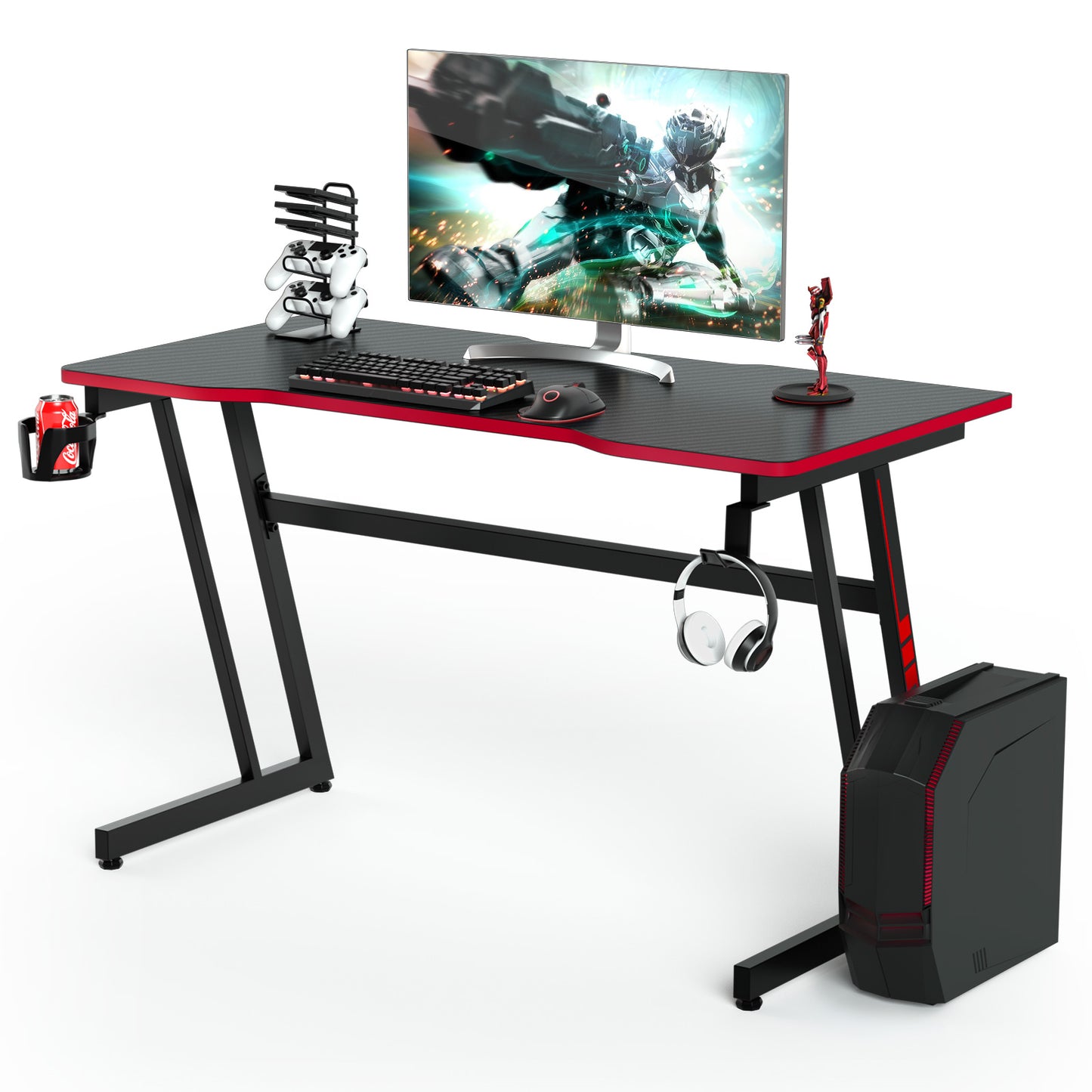 Topbuy Z-Shaped Ergonomic Gaming Desk with Headphone Hook Computer&Office Desk Blue/Red