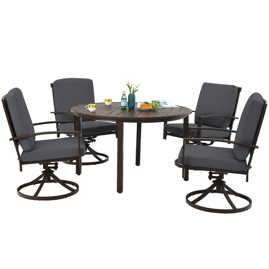 Patiojoy 5PCS Patio Rattan Dining Set with Soft Cushions 4 Swivel Chairs with Dining Table for Poolside&Garden Grey