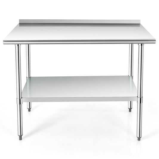 Topbuy 48*30 Stainless Steel Table with Backsplash Commercial Kitchen Table with Adjustable Undershelf