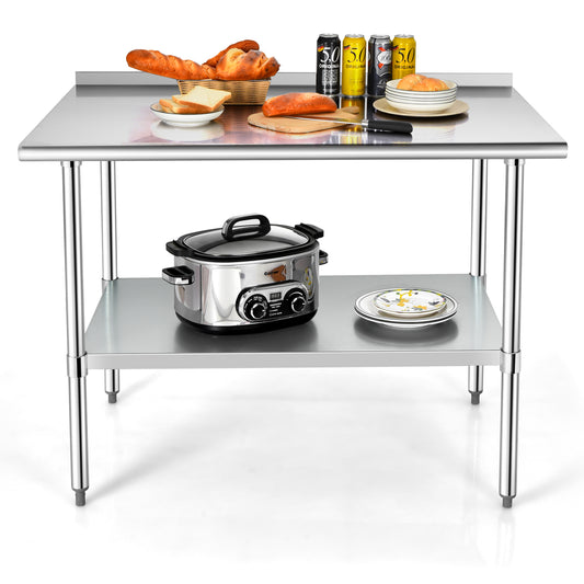 Topbuy 48*30 Stainless Steel Table with Backsplash Commercial Kitchen Table with Adjustable Undershelf