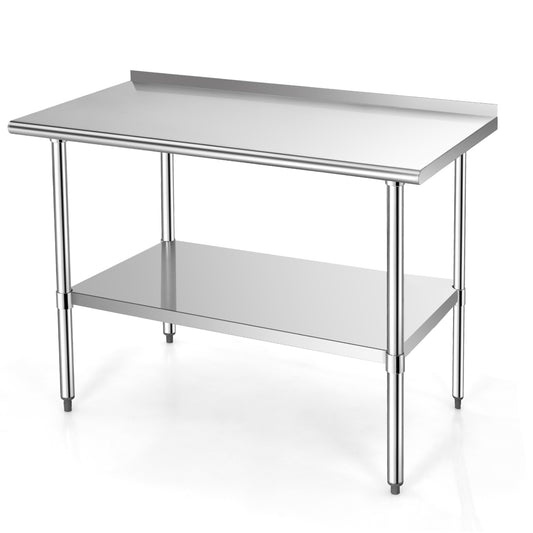 Topbuy 48*24 Stainless Steel Table with Backsplash Commercial Kitchen Table with Adjustable Undershelf