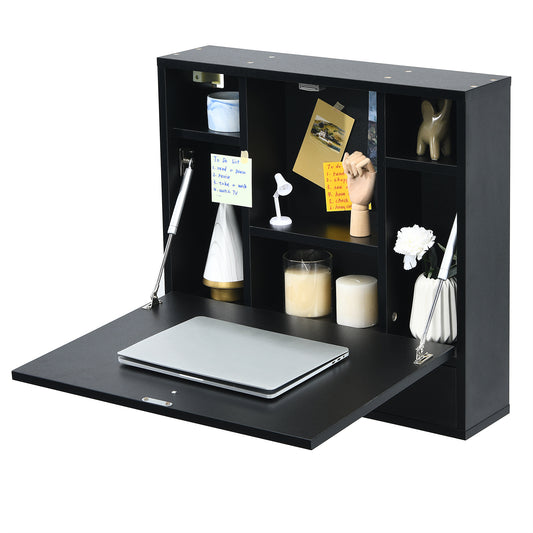 Topbuy Wall Mount Floating Desk Foldable Space Saving Laptop Workstation with Storage Drawer and Shelves Black/White