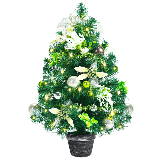 Topbuy 2ft Pre-lit Tabletop Christmas Tree Mini Artificial Christmas Tree with Timer & Rich Ornaments