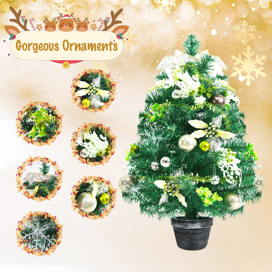 Topbuy 2ft Pre-lit Tabletop Christmas Tree Mini Artificial Christmas Tree with Timer & Rich Ornaments