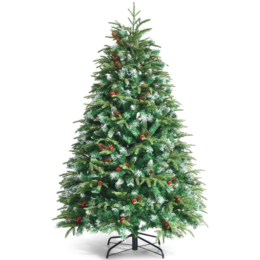 Topbuy 5ft/6ft/7ft/9ft Hinged Life-Like Christmas Tree W/ 250/350/450/780 LED Lights Pre-Lit Artificial Xmas Tree W/ 581/899/1315/2599 PE & PVC Leaves