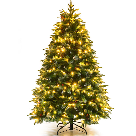 Topbuy 5ft/6ft/7ft/9ft Hinged Life-Like Christmas Tree W/ 250/350/450/780 LED Lights Pre-Lit Artificial Xmas Tree W/ 581/899/1315/2599 PE & PVC Leaves