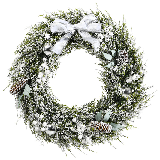 Topbuy 24'' Artificial Christmas Wreath, Xmas Wreath w/ Mixed Decorations Christmas Decorations Unlit Wreath