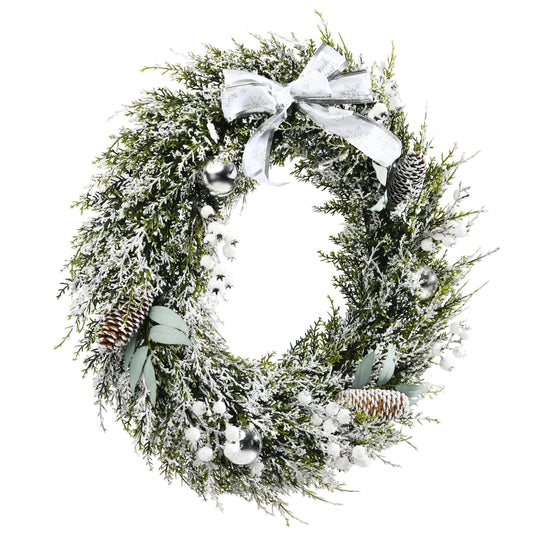 Topbuy 24'' Artificial Christmas Wreath, Xmas Wreath w/ Mixed Decorations Christmas Decorations Unlit Wreath