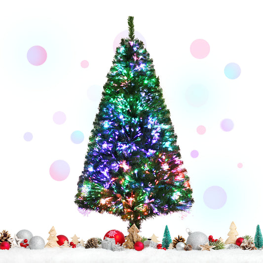 Topbuy 5FT/6FT/7FT Pre-lit Artificial Christmas Tree, Multi-Colored Fiber Optic Spruce Tree Artificial Xmas Tree