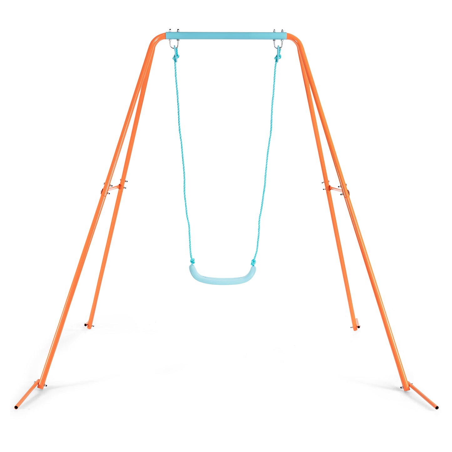 Patiojoy Outdoor Kids Metal Swing Set with Frame Steel Stand Heavy Duty Metal A-Frame Orange/Blue