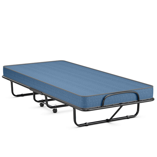 Topbuy Folding Bed Mattress with Swivel Casters Twin Portable Foldable Guest Bed with Sturdy Metal Frame