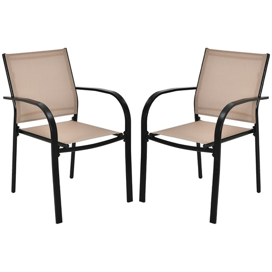 Topbuy 2PCS Outdoor Dining Chairs Stackable Chairs w/Armrests & Breathable Fabric for Balcony Garden & Patio