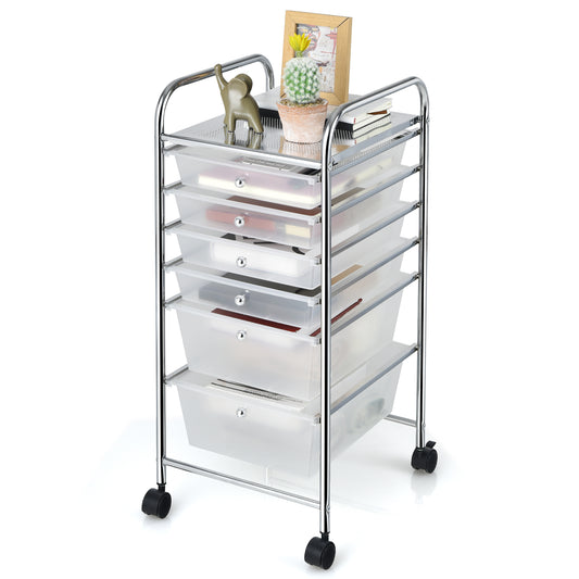 Topbuy 6 Drawer Scrapbook Paper Organizer Rolling Storage Cart for Office School Clear