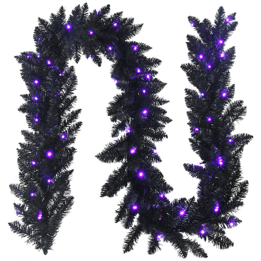 Topbuy 9FT Pre-lit Halloween Garland, Artificial Halloween Rattan W/ 50 Purple LED Lights 6H Timer Battery-powered Waterproof
