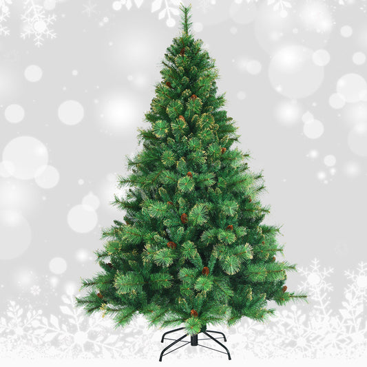 Topbuy Realistic Christmas Hinged Tree W/ 350/500/700 LED Lights 6FT/7FT/8FT Pre-Lit Artificial Xmas Tree W/ 777/1533/1913 PVC Branch Tips