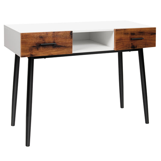 Topbuy 48'' Industrial Console Table with 2 Drawers & Middle Open Shelf Narrow Accent Side Table for Entryway