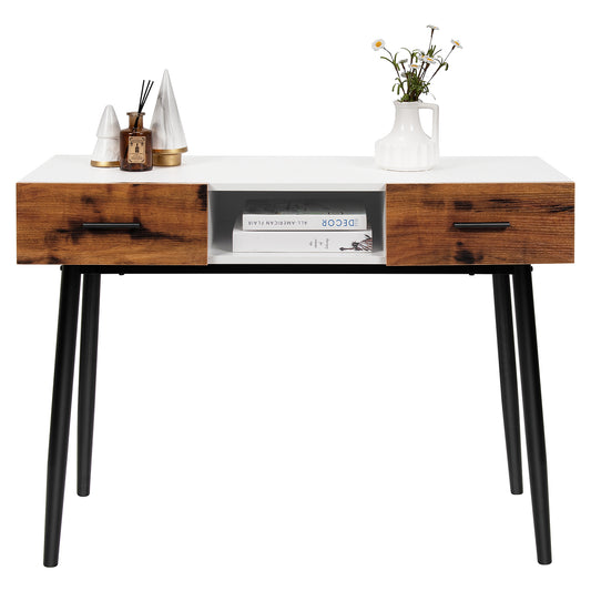 Topbuy 48'' Industrial Console Table with 2 Drawers & Middle Open Shelf Narrow Accent Side Table for Entryway