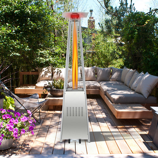 Topbuy 90'' Pyramid Patio Heater with Electronic Ignition System 42,000 BTU Gas Porch and Deck Heater with Wheels