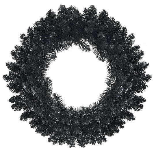 Topbuy 24'' Black Halloween Wreath, Faux-Pine Wreath Powered by Battery, Pre-lit Artificial Wreath for Christmas