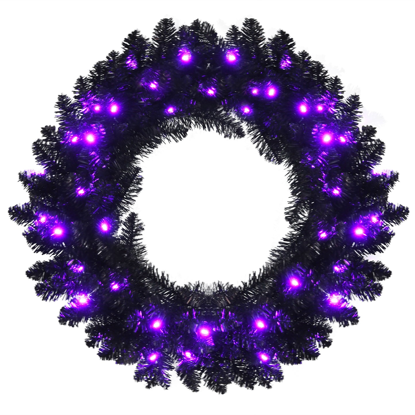 Topbuy 24'' Black Halloween Wreath, Faux-Pine Wreath Powered by Battery, Pre-lit Artificial Wreath for Christmas