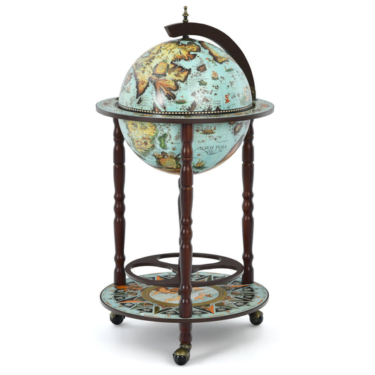 Topbuy 17'' Globe Wine Bar Stand 16th Century Italian Map Wine Cabinet with Wheels Liquor Bottle Shelf Cart