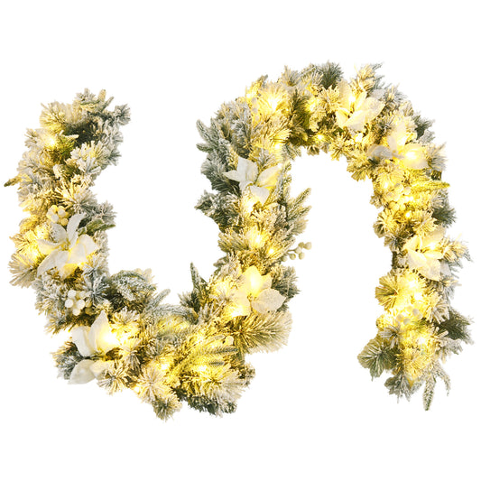 Topbuy 9FT Pre-Lit Flocked Christmas Garland, Lush & Natural Looking Battery Operated 50 Warm White LED Lights
