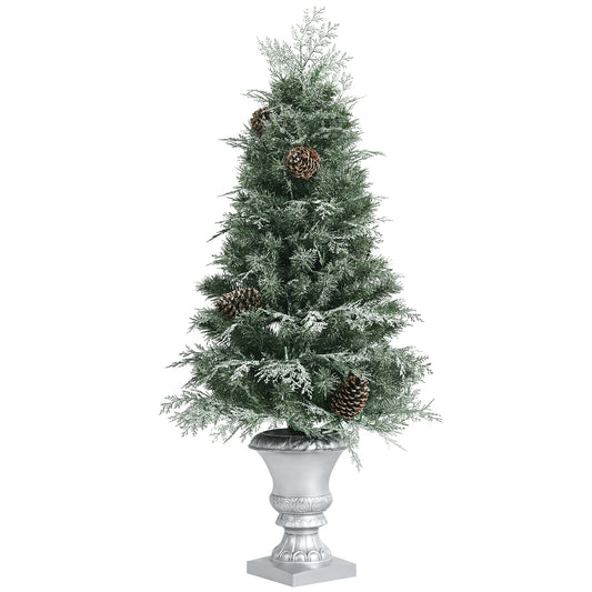 Topbuy Pre-Lit Artificial Christmas Tree 4ft Snowy Realistic Entrance Tree W/ Pine Cones 413 PVC & PE Branch Tips