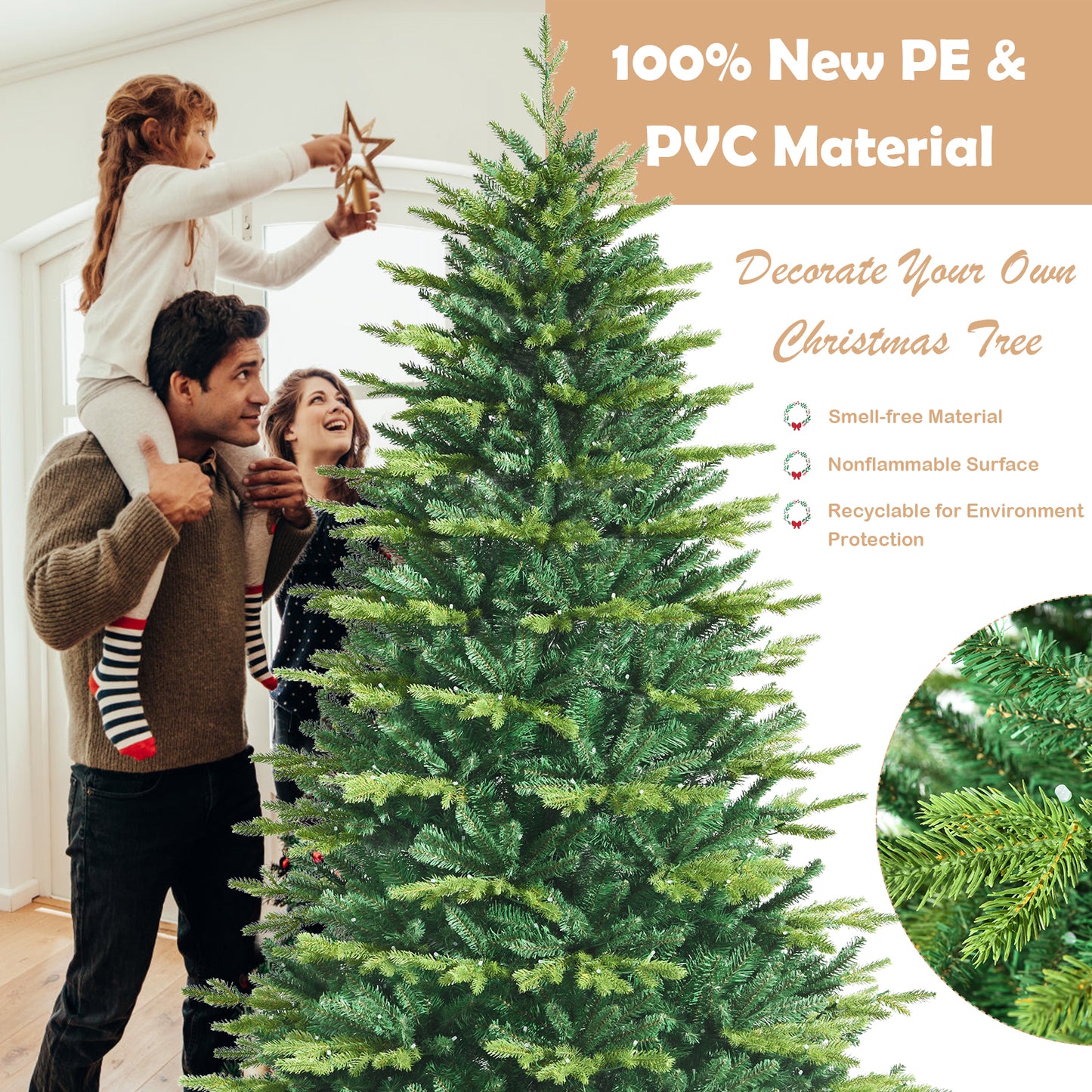 Topbuy 6FT/7FT/8FT APP Controlled Christmas Tree PE/PVC Xmas Tree w/ 420/540/670 Color Changing LED Lights & 1740/2324/2956 Branch Tips