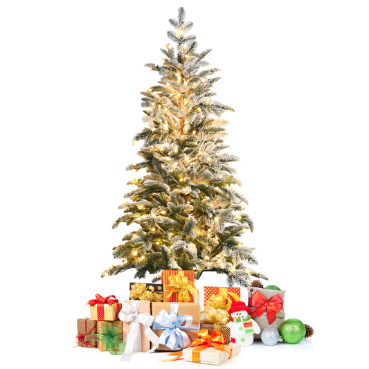 Topbuy 6ft Artificial Snow Flocked Pencil Christmas Tree Pre-Lit Faux-Pine Tree W/250 Warm White LED Lights